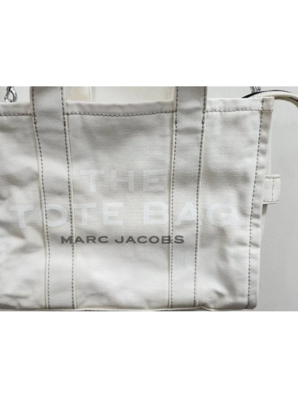 Marc Jacobs The Tote Bag Ivory Canvas Medium Tote Crossbody Zip Top